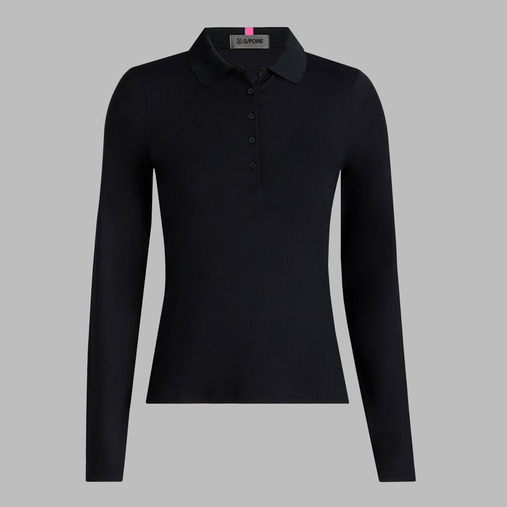Ribbed Tech Nylon Long Sleeve Polo - Onyx