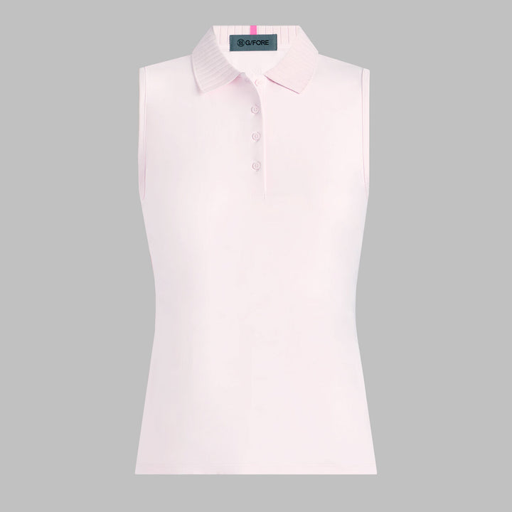 Pleated Collar Silky Tech Nylon Sleeveless Polo - Blush