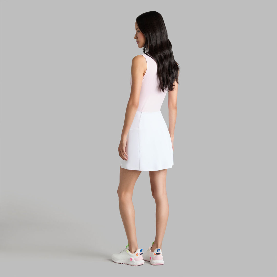 Pleated Collar Silky Tech Nylon Sleeveless Polo - Blush
