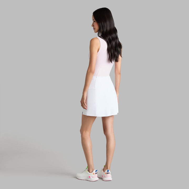Pleated Collar Silky Tech Nylon Sleeveless Polo - Blush