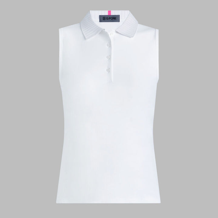 Pleated Collar Silky Tech Nylon Sleeveless Polo - Snow
