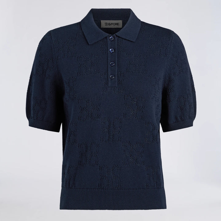 Pointelle G Cotton Silk Cashmere Sweater Polo - Twilight