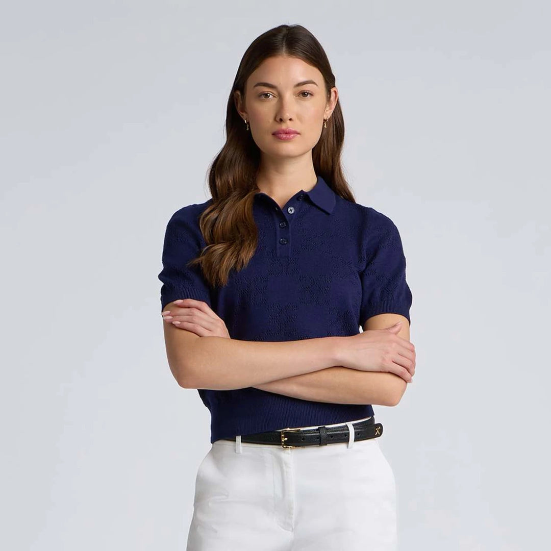 Pointelle G Cotton Silk Cashmere Sweater Polo - Twilight