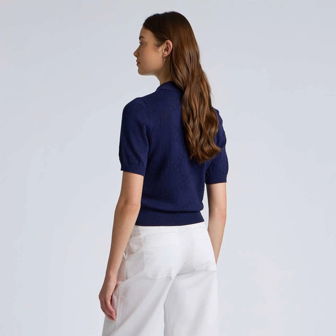 Pointelle G Cotton Silk Cashmere Sweater Polo - Twilight