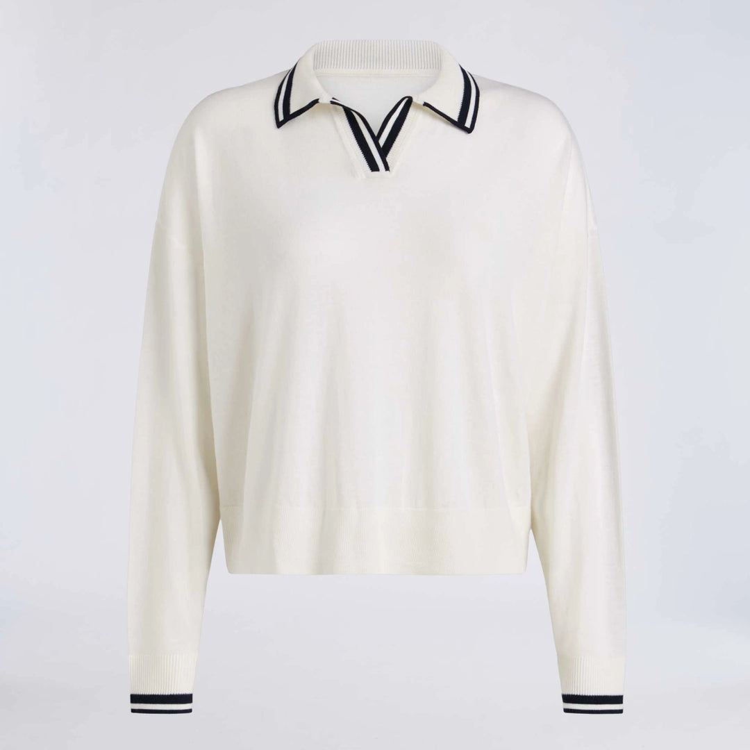 Johnny Collar Fine Wool Sweater Polo - Chalk White