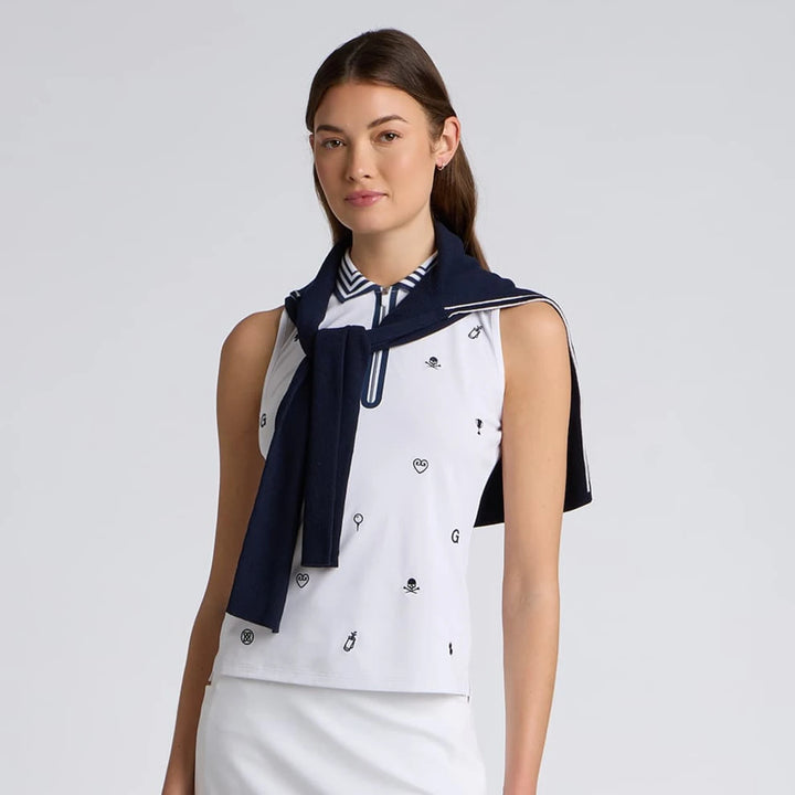 Icon Embroidered 1/4 Zip Sleeveless Polo - Snow