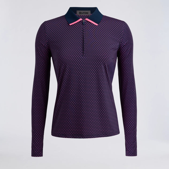 Geo 2 Silky Tech Nylon Long Sleeve 1/4 Zip Polo - Twilight / Knockout Pink