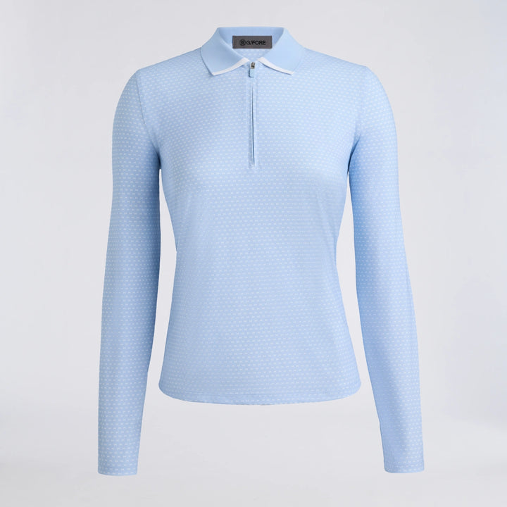 Geo 2 Silky Tech Nylon Long Sleeve 1/4 Zip Polo - Sky / Snow