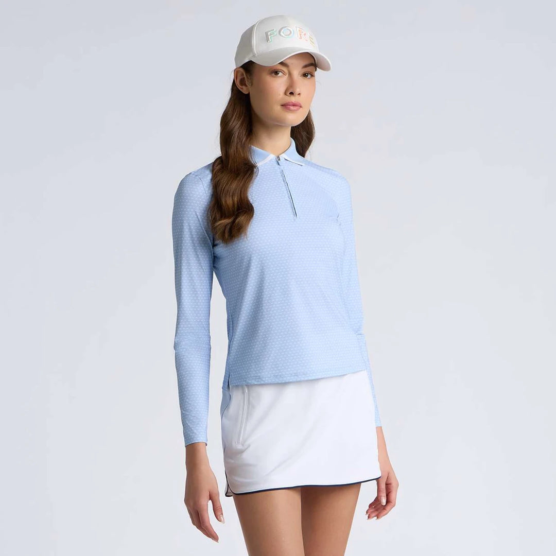 Geo 2 Silky Tech Nylon Long Sleeve 1/4 Zip Polo - Sky / Snow
