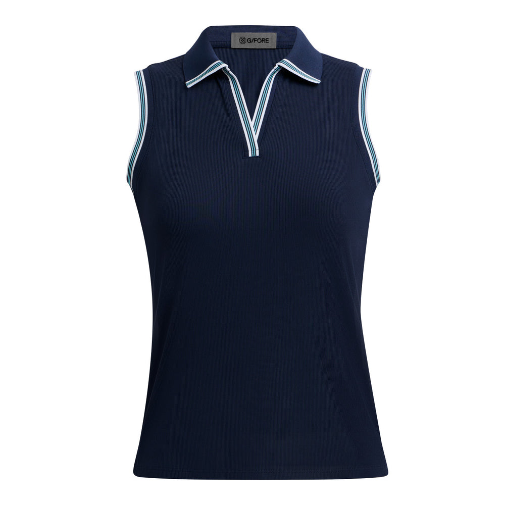 Johnny Collar Ribbed Tech Sleeveless Polo - Twilight