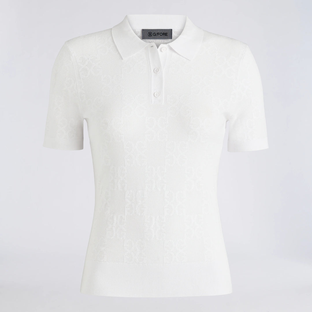 Pointelle Stitch Polo Sweater - Snow