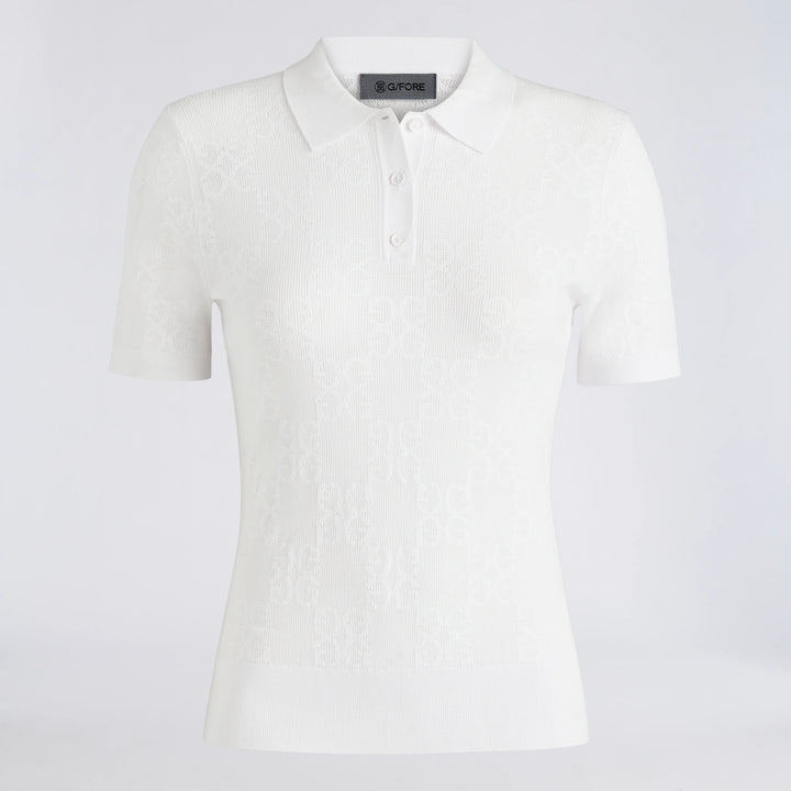 Pointelle Stitch Polo Sweater - Snow