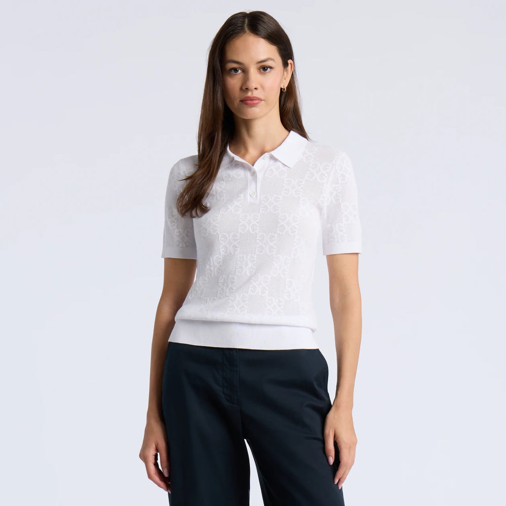 Pointelle Stitch Polo Sweater - Snow