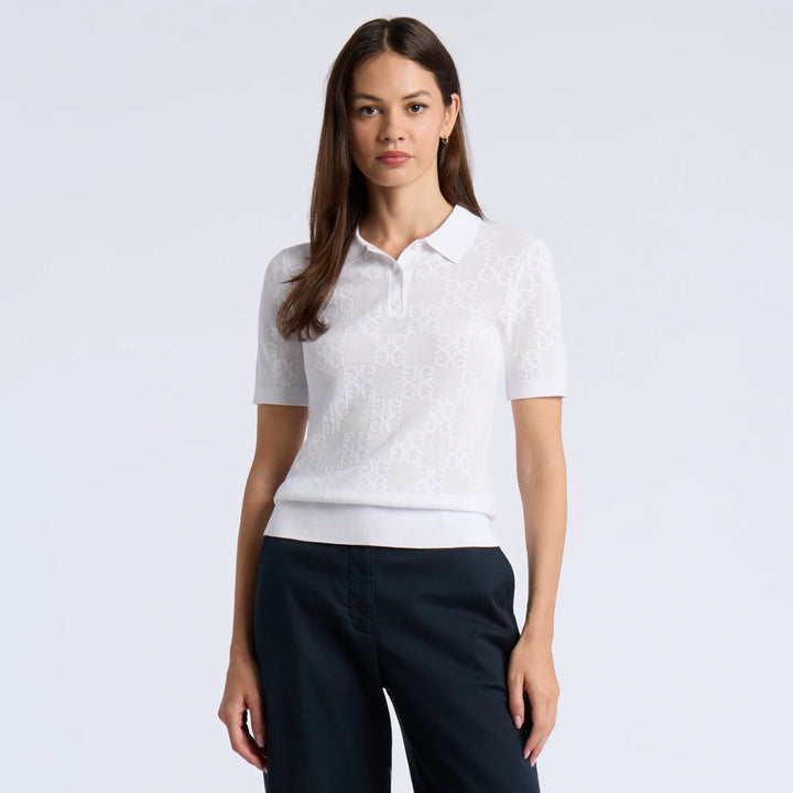 Pointelle Stitch Polo Sweater - Snow