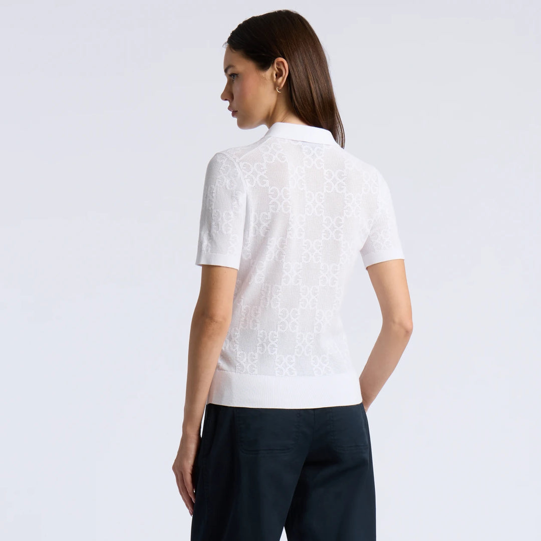 Pointelle Stitch Polo Sweater - Snow
