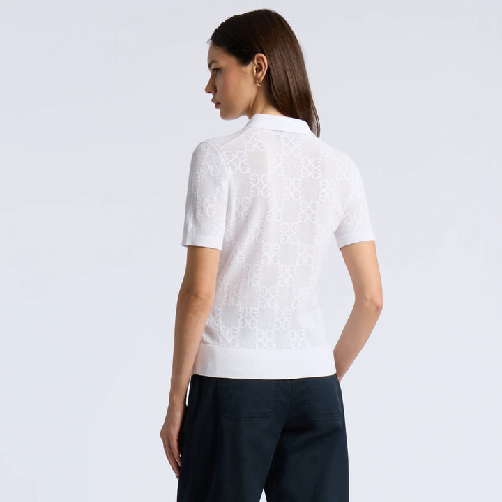 Pointelle Stitch Polo Sweater - Snow