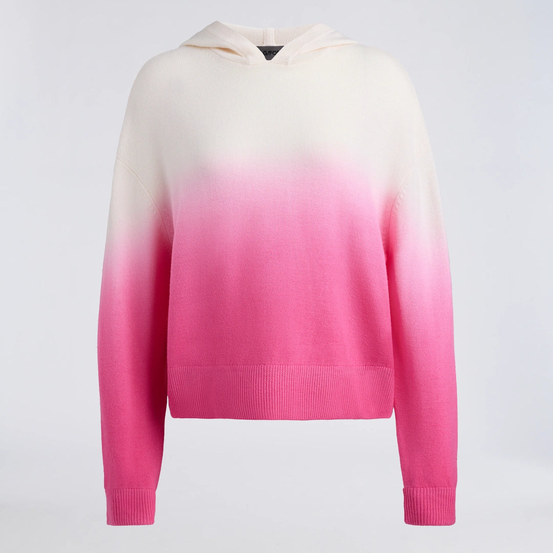 Dip Dyed Merino Wool Hoodie - Chalk White / Knockout Pink