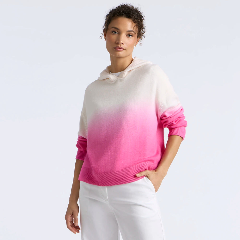 Dip Dyed Merino Wool Hoodie - Chalk White / Knockout Pink
