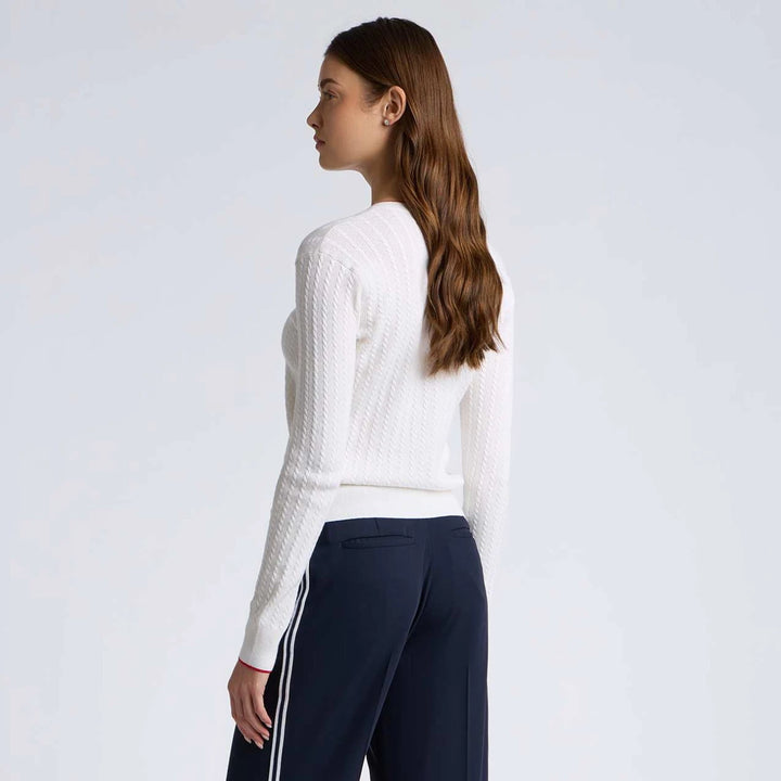 Cable Knit Cotton Cashmere V Neck Sweater - Snow
