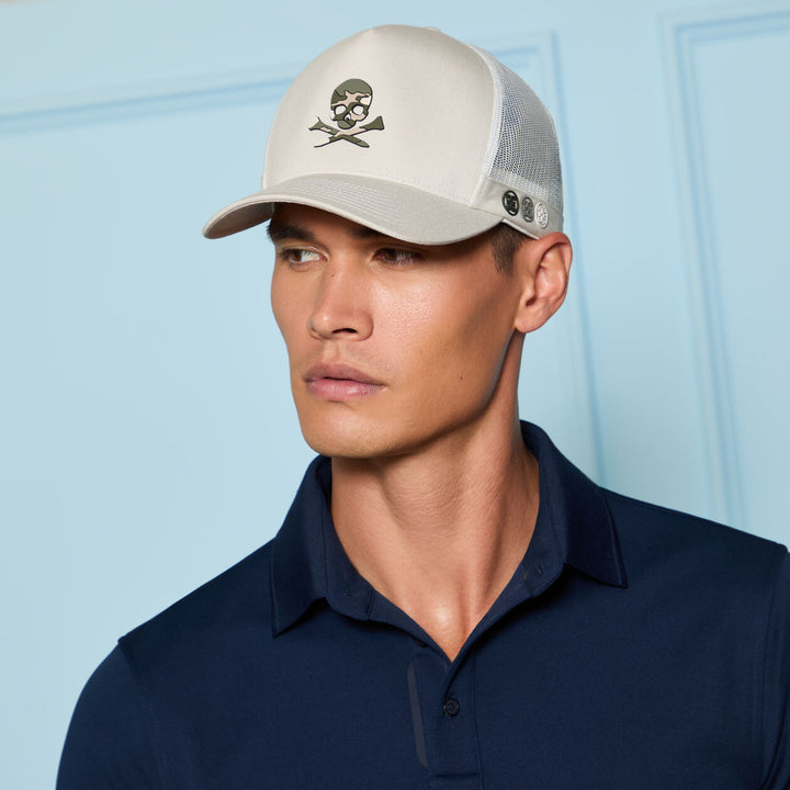 CAMO SKULL &amp;amp; TEES TALL TRUCKER HAT - Pumice