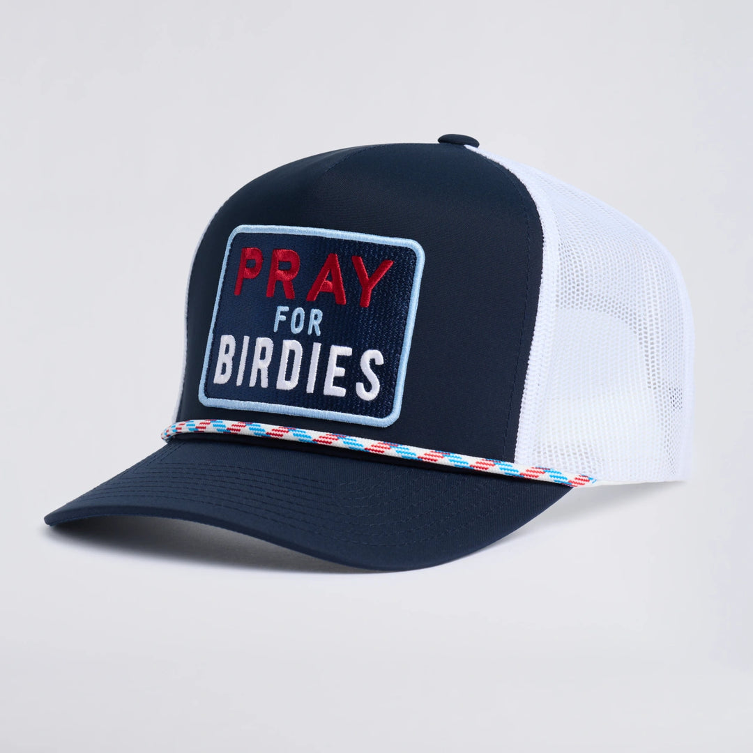 Pray For Birdies Retro Mid Trucker Hat - Twilight / Rwb