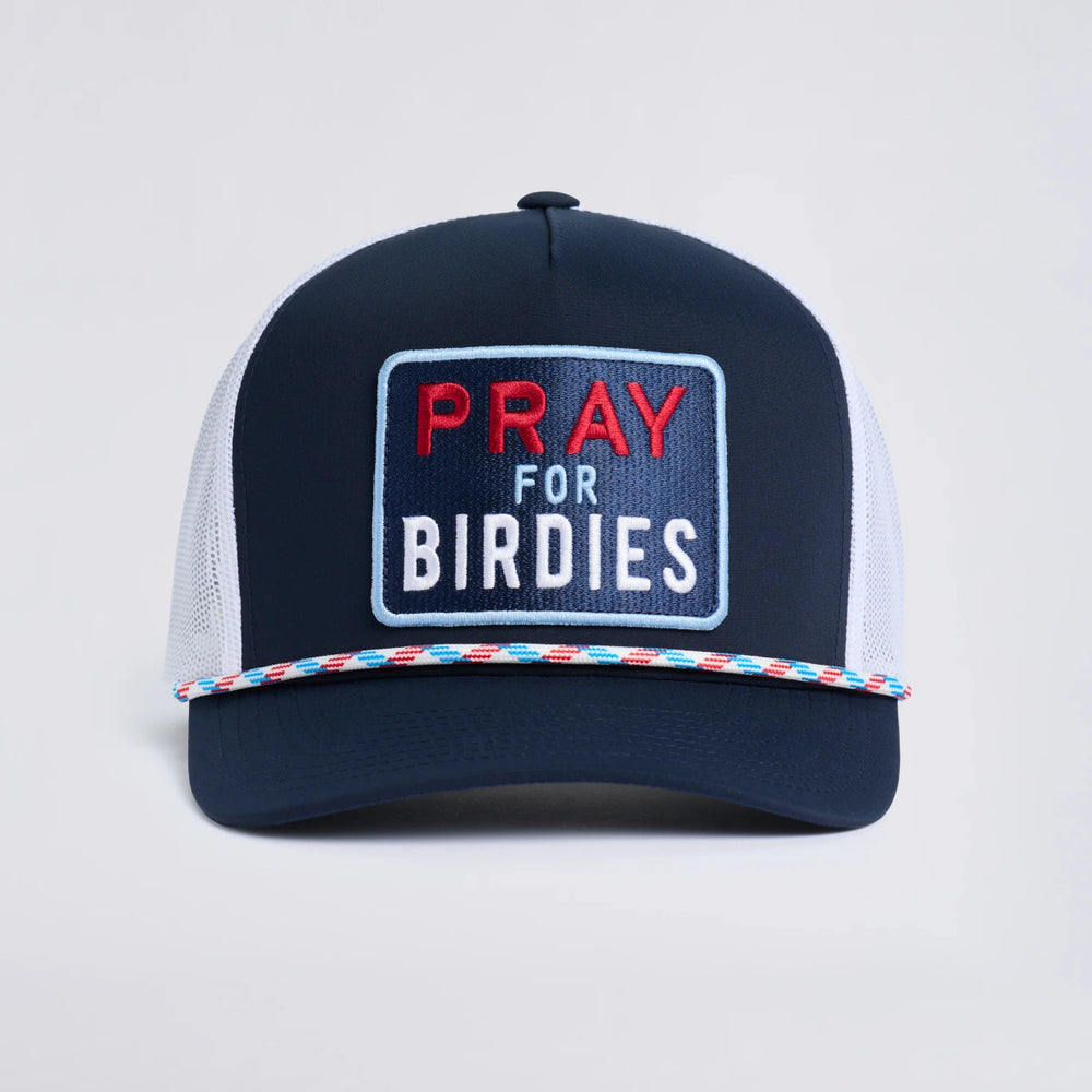 Pray For Birdies Retro Mid Trucker Hat - Twilight / Rwb