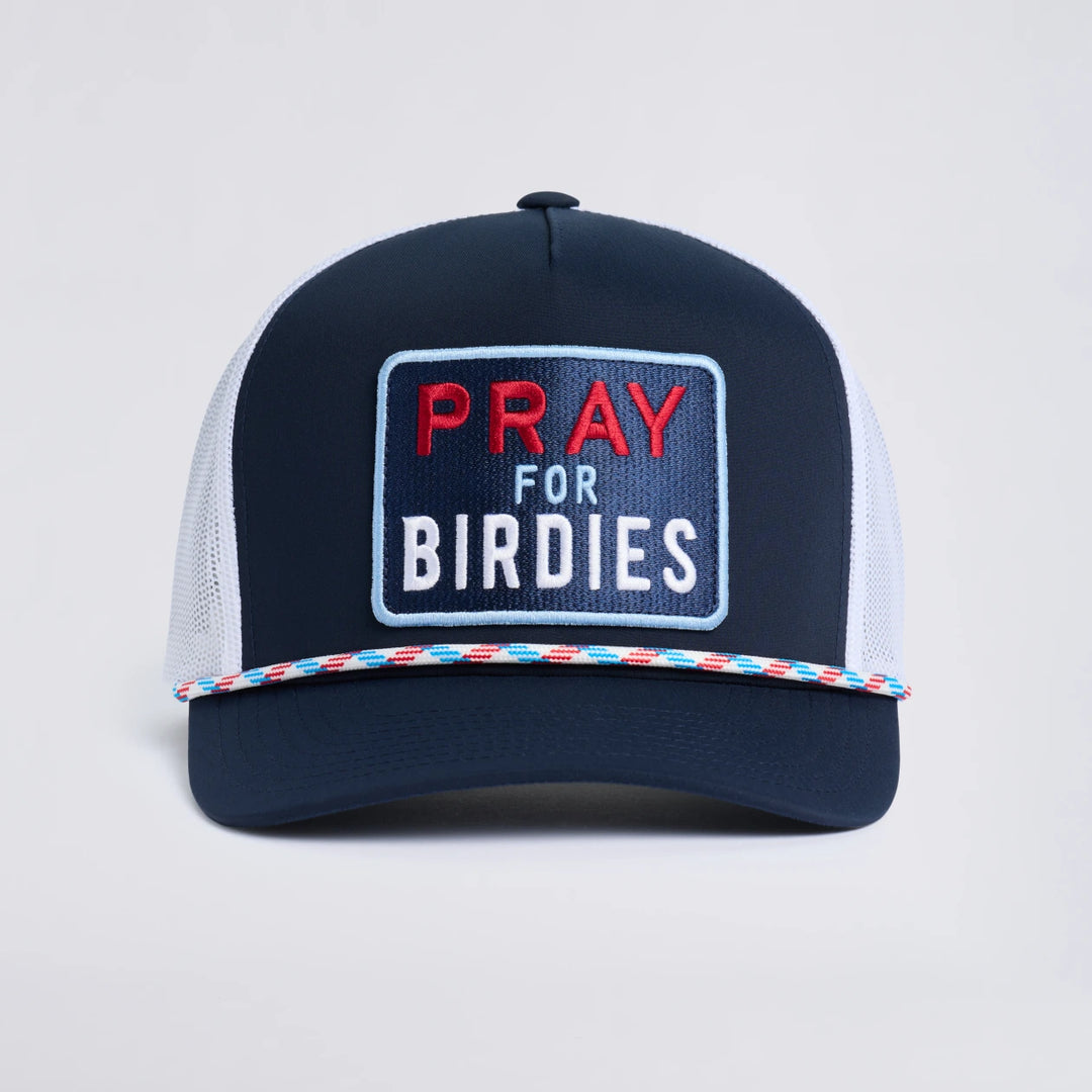 Pray For Birdies Retro Mid Trucker Hat - Twilight / Rwb