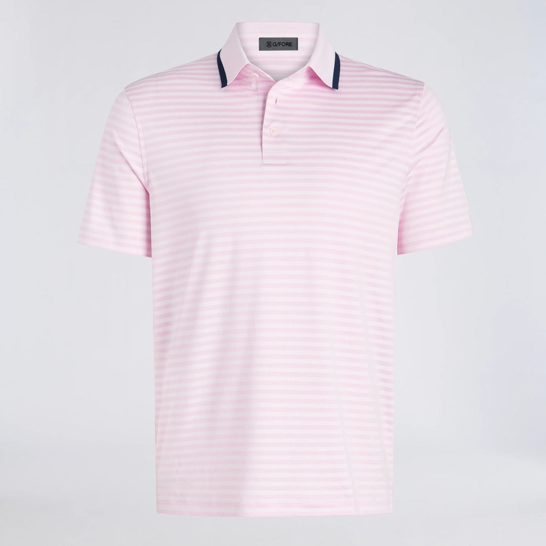 Perforated Stripe Jersey Polo - Blush