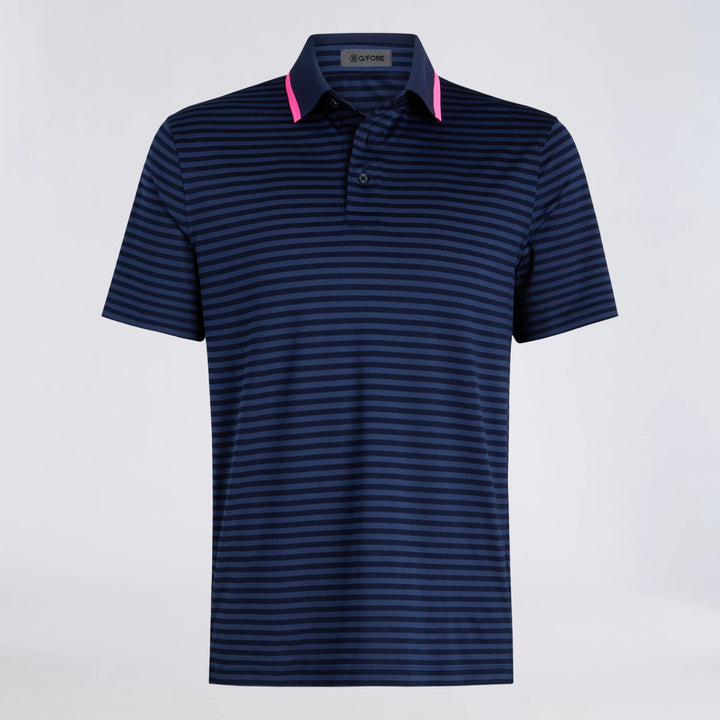 Perforated Stripe Jersey Polo - Twilight