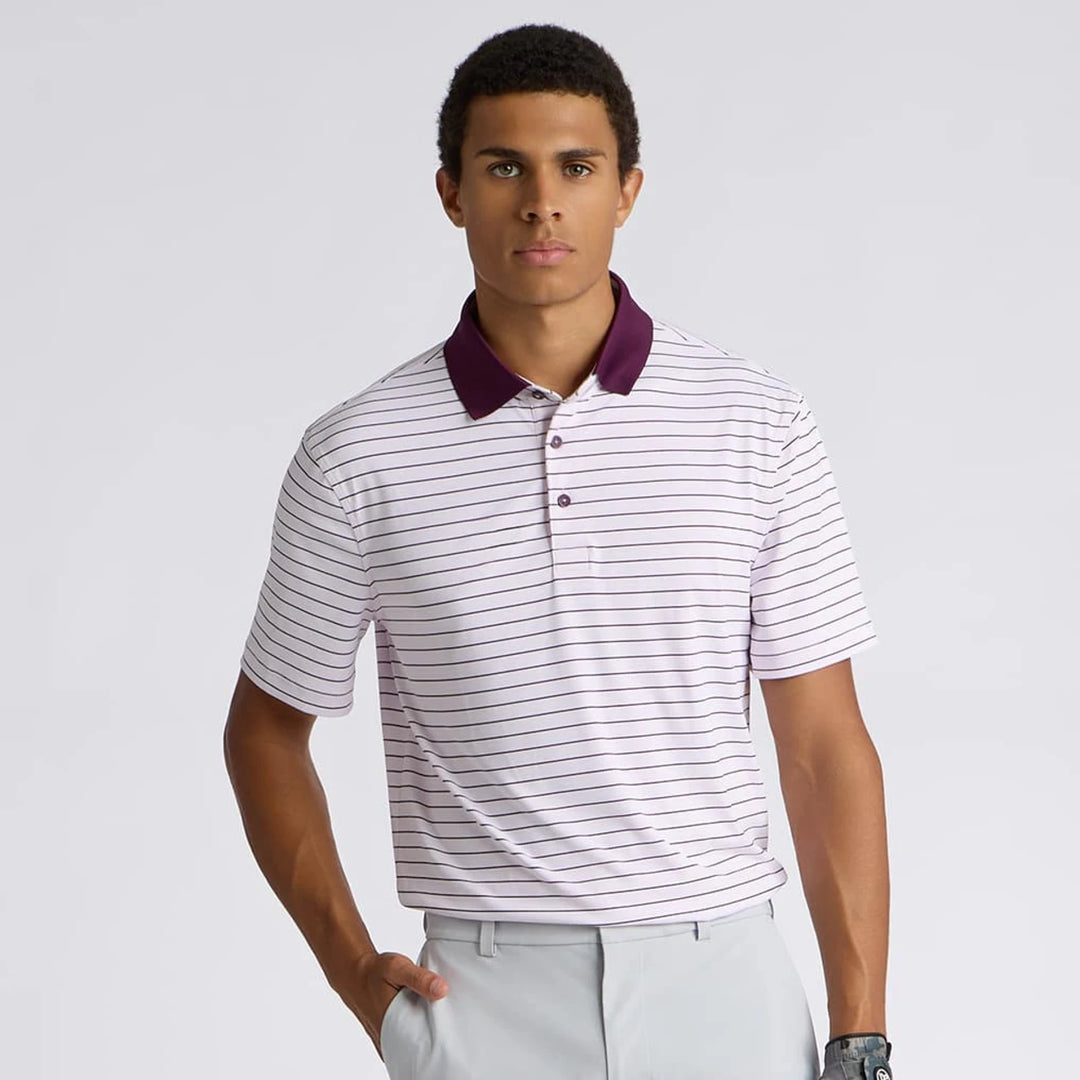 Herringbone Stripe Tech Jersey Polo - Blush / Dark Plum