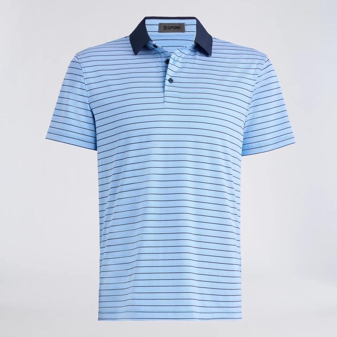 Herringbone Stripe Tech Jersey Polo - Cerulean / Twilight