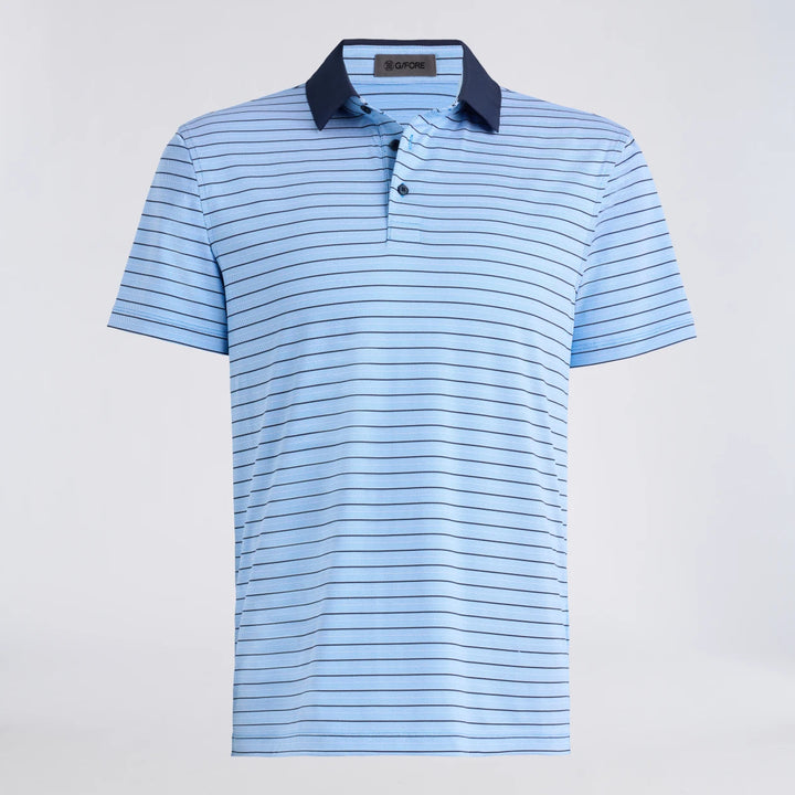 Herringbone Stripe Tech Jersey Polo - Cerulean / Twilight