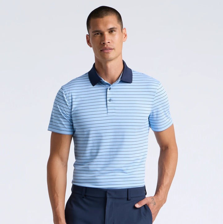 Herringbone Stripe Tech Jersey Polo - Cerulean / Twilight