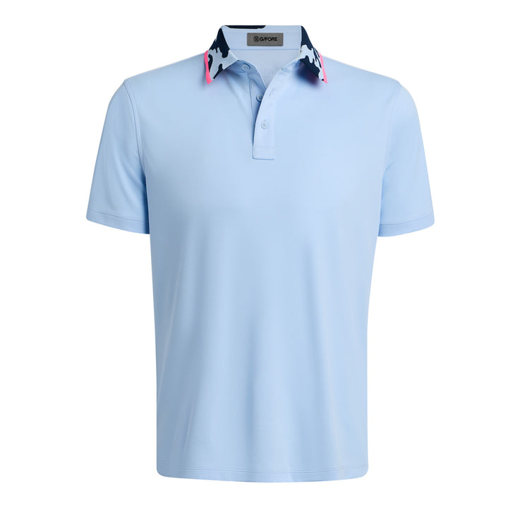 Camo Collar Performance Piqué Polo - Sky