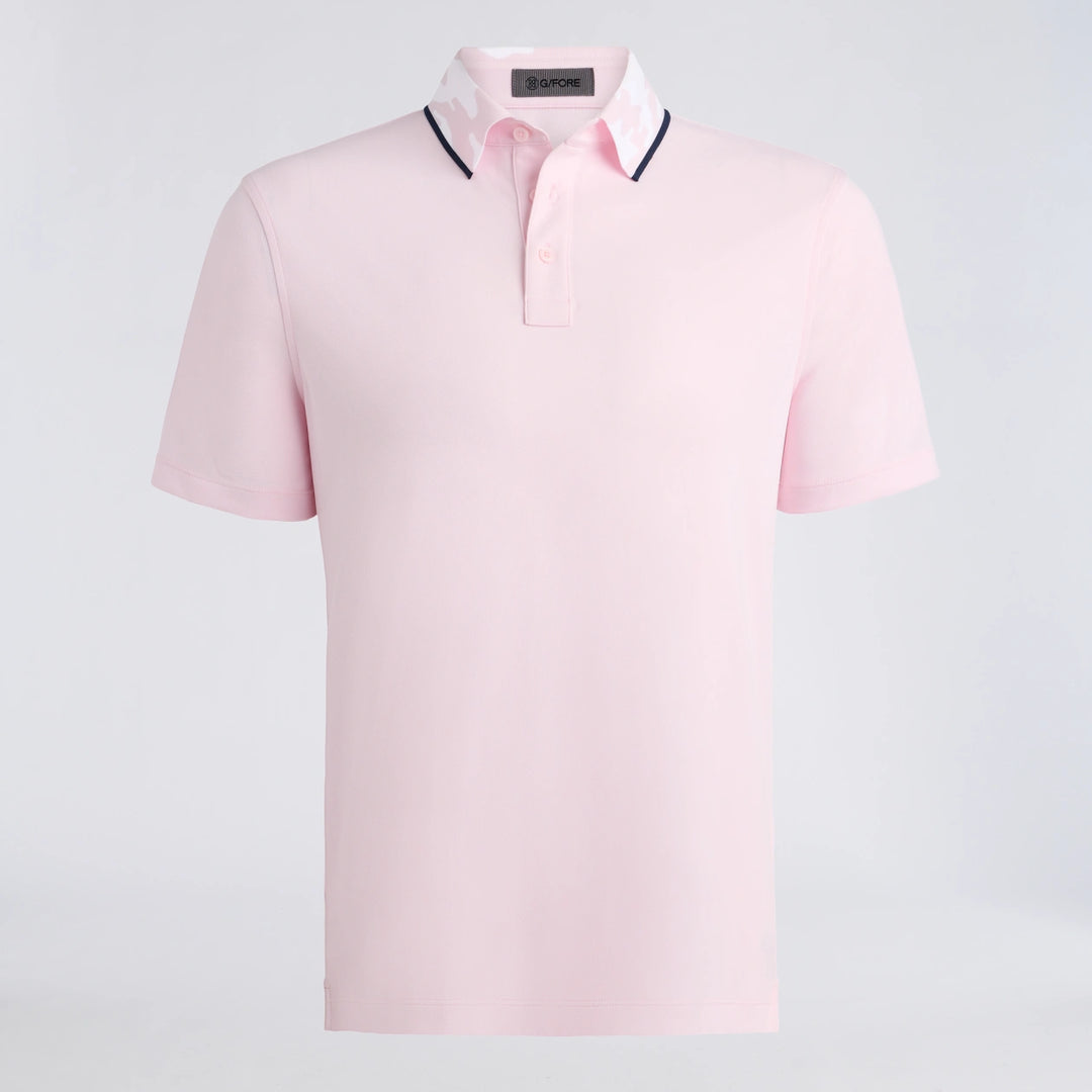 Camo Collar Performance Piqué Polo - Blush/Snow