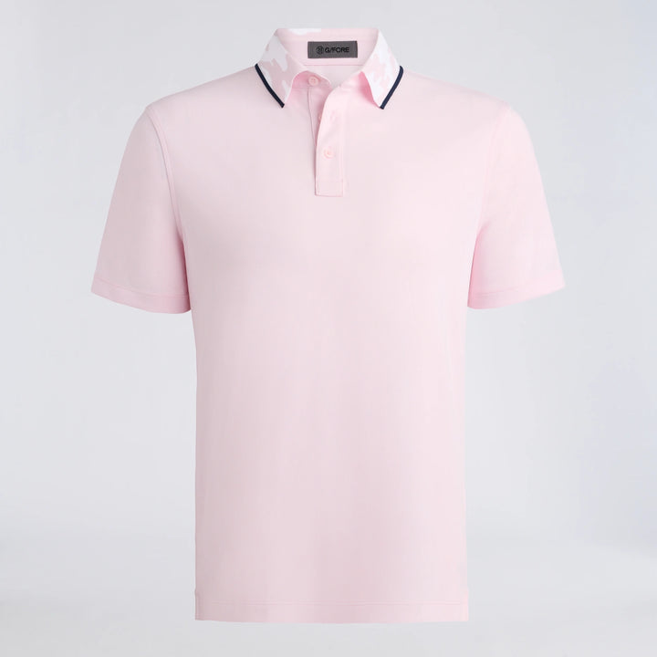 Camo Collar Performance Piqué Polo - Blush/Snow