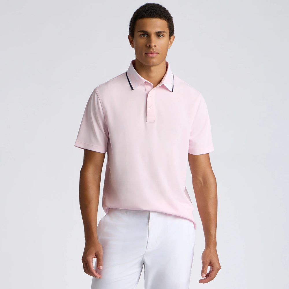 Camo Collar Performance Piqué Polo - Blush/Snow
