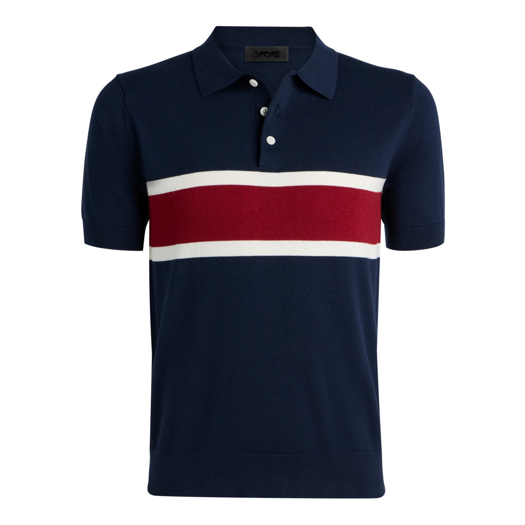 Striped Cooling Cotton Polo - Twilight/Lava