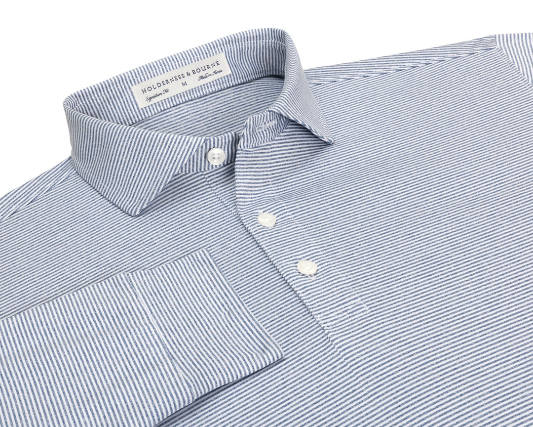 The Burke Shirt - Heathered Pacific Blue &amp; White