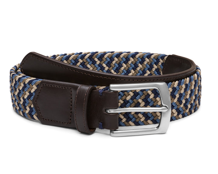 The Fischer Belt - Navy &amp; Dune Multicolor - Brown Leather