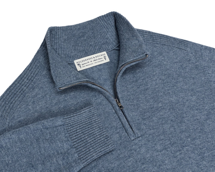 The Cunningham Quarter-Zip Sweater - Heathered Pacific Blue