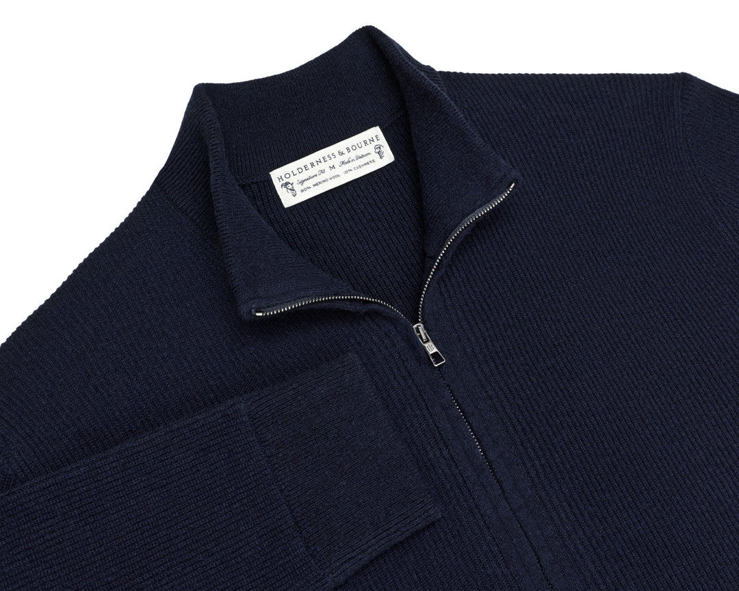The McDaid Full-Zip Sweater - Heathered Navy