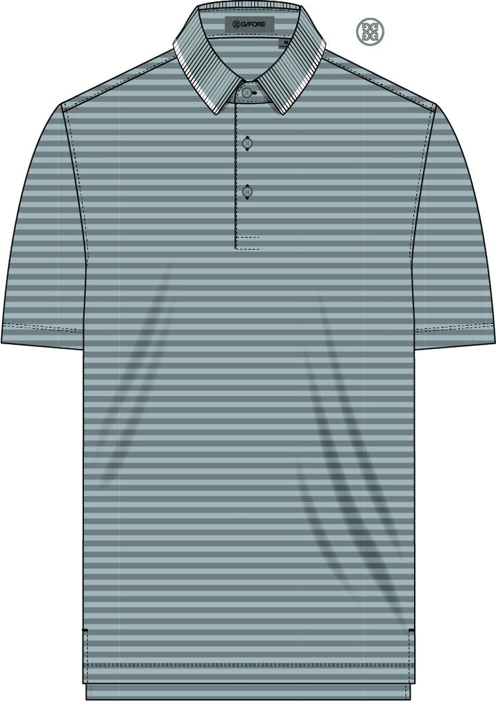 Perforated Stripe Jersey Polo - Light Sage