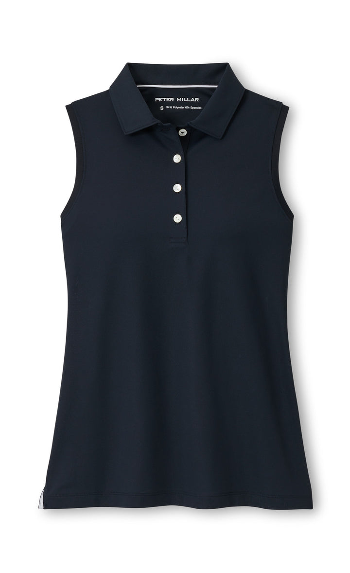 Banded Sport Mesh Sleeveless Button Polo - Black