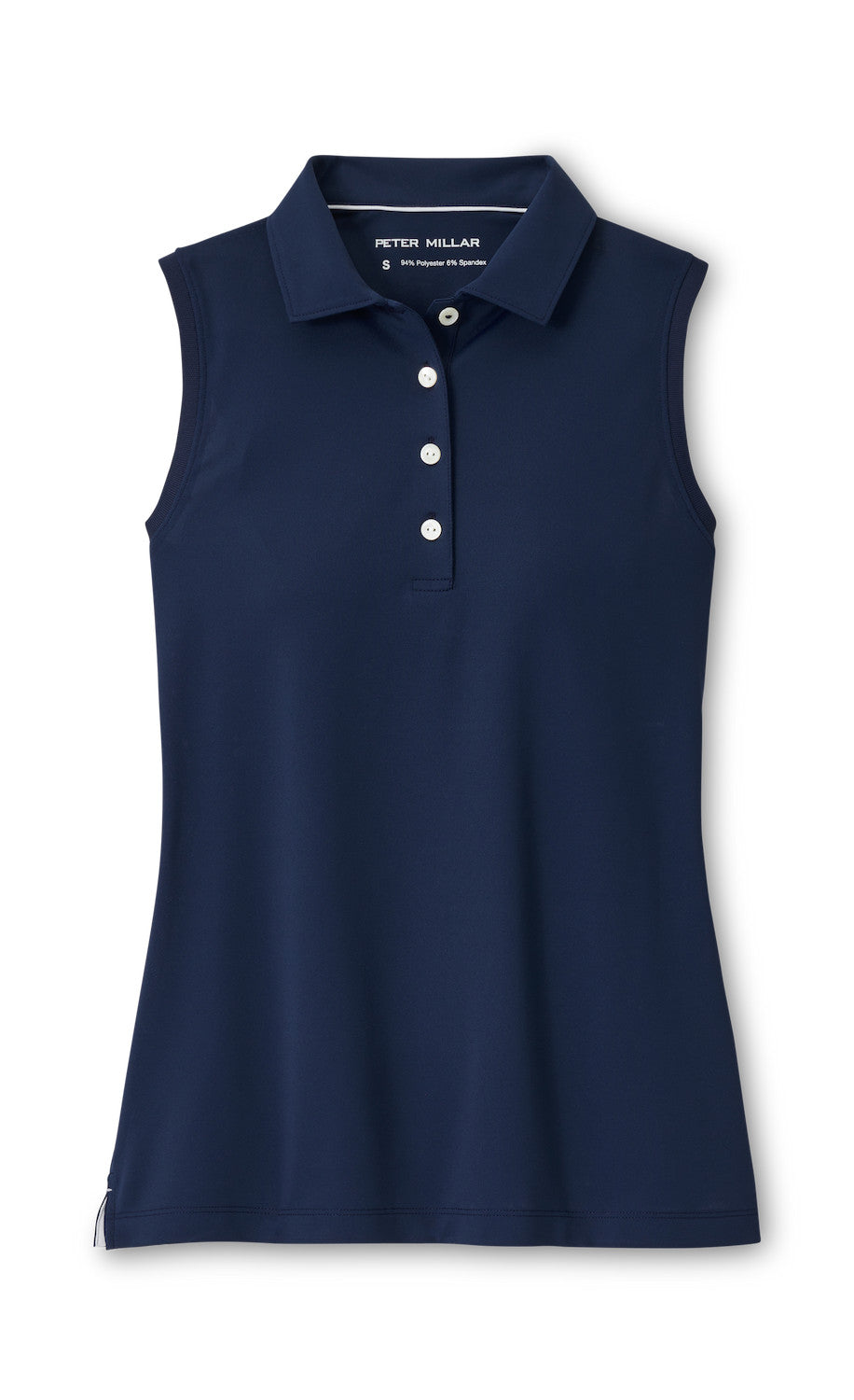 Banded Sport Mesh Sleeveless Button Polo - Navy