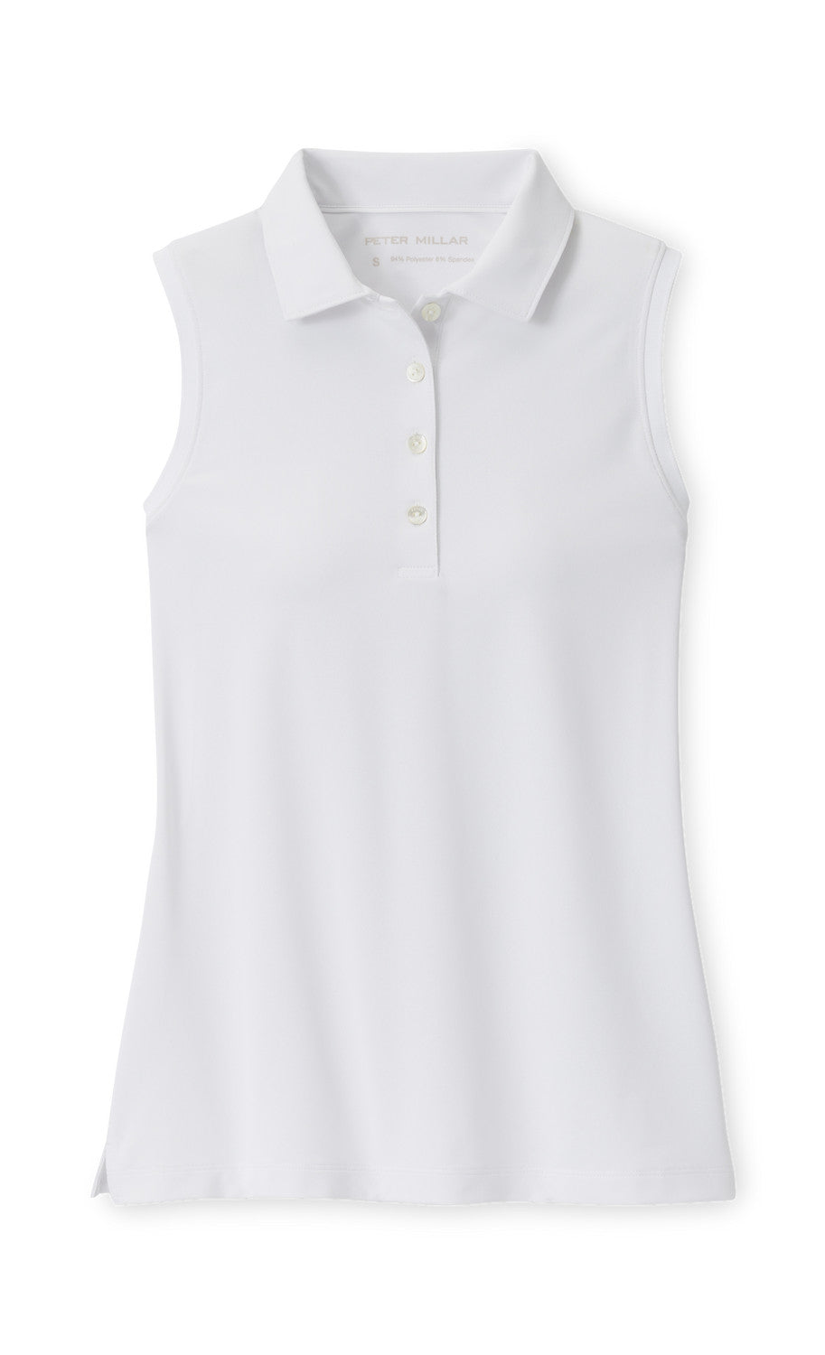 Banded Sport Mesh Sleeveless Button Polo - White
