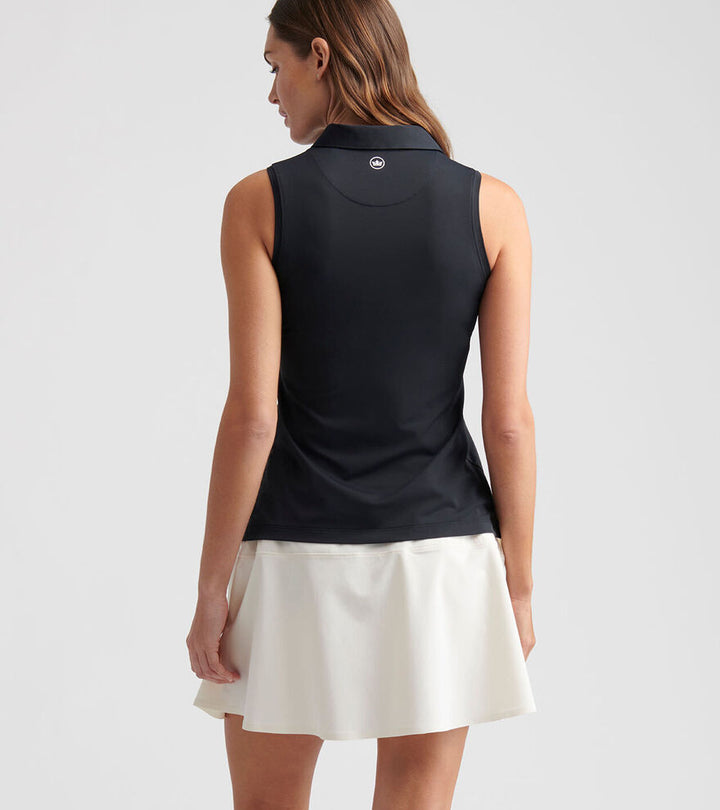 Banded Sport Mesh Sleeveless Button Polo - Black