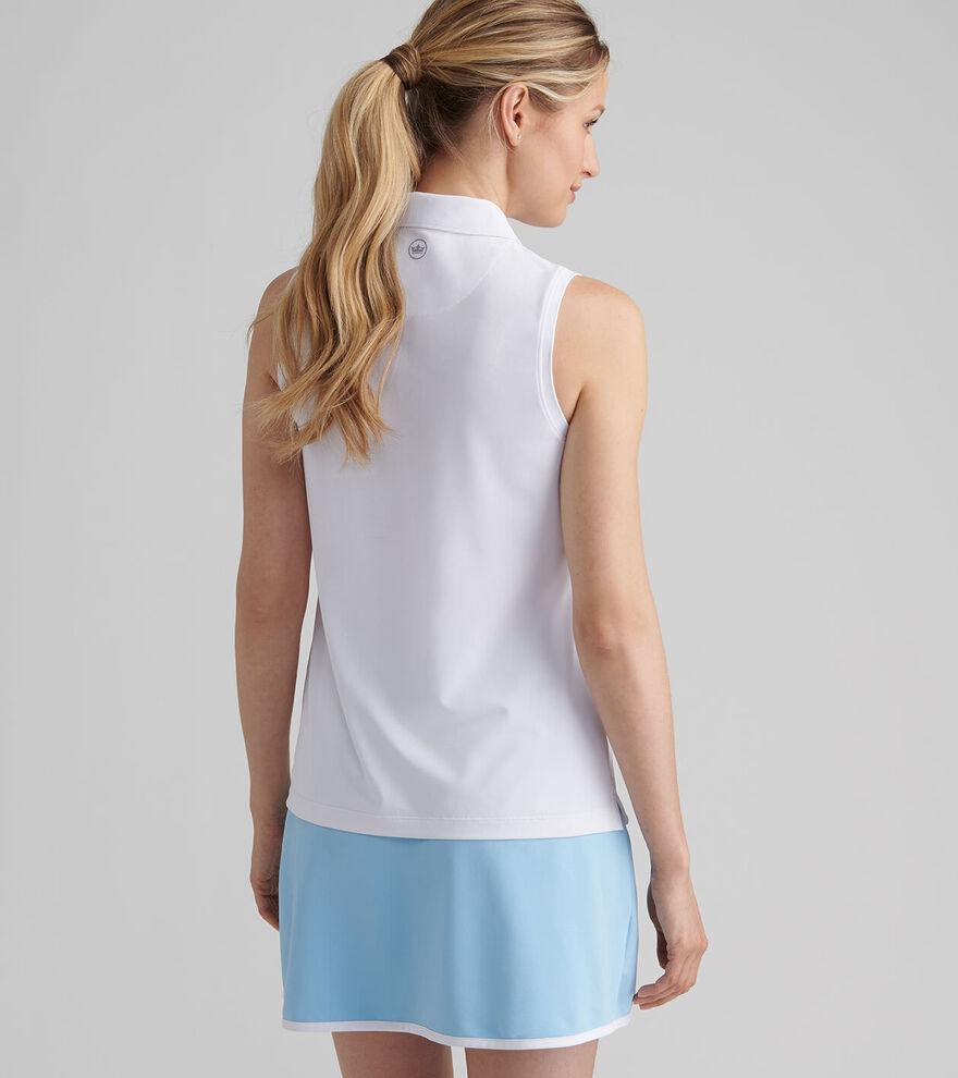 Banded Sport Mesh Sleeveless Button Polo - White