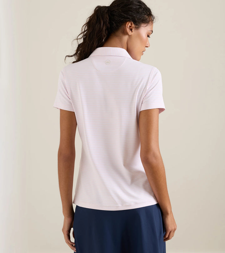 Harbour Stripe Short Sleeve Jersey Polo - Pearl Pink