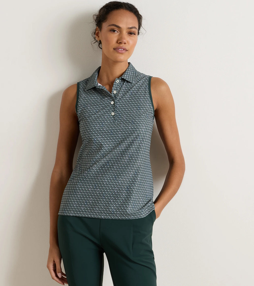Fresh Cut Banded Sport Mesh Sleeveless Button Polo - Pine Brook